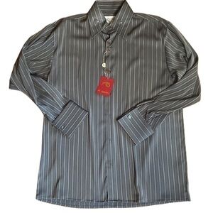 IL Canto Italian gray dress Shirt Long Sleeve French Cuff white pin stripe L